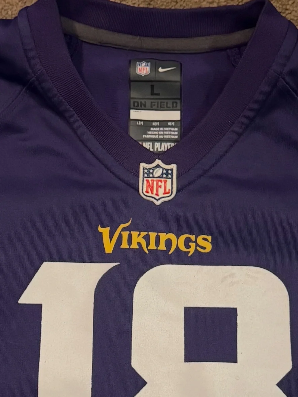Nike Kids Purple Minnesota Vikings #18 Jersey with Yellow & White Accents